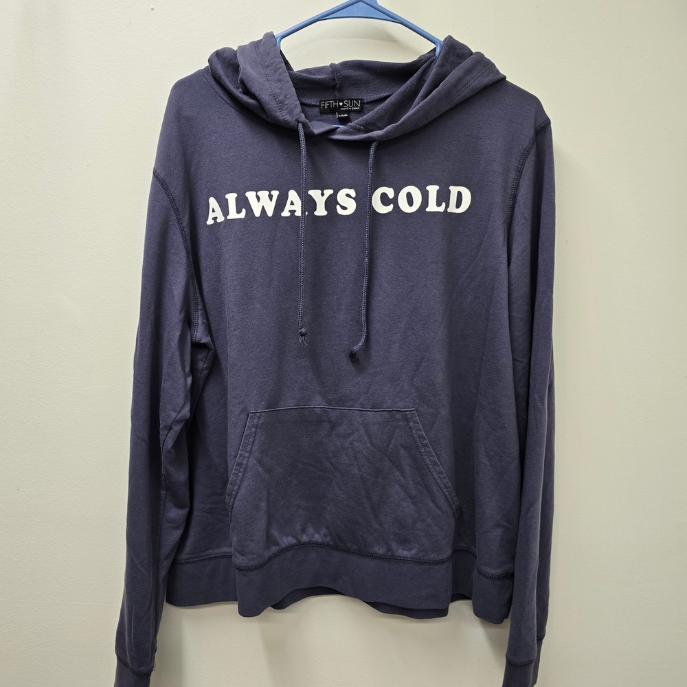 Fifth Sun Always Cold Graphic Hoodie Navy Blue XXL Pullover Sweatshirt
